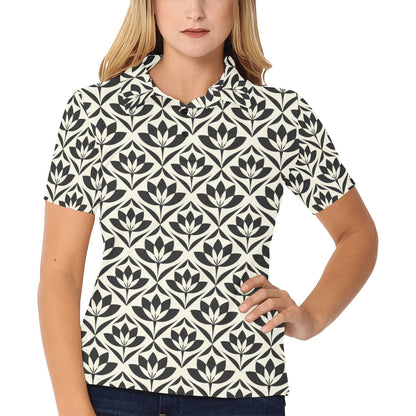 Lotus Pattern Print Women's Polo Shirt
