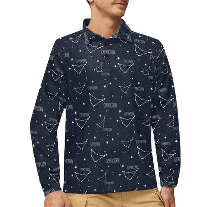 Capricorn Zodiac Pattern Print Design 01 Long Sleeve Polo Shirt For Men's