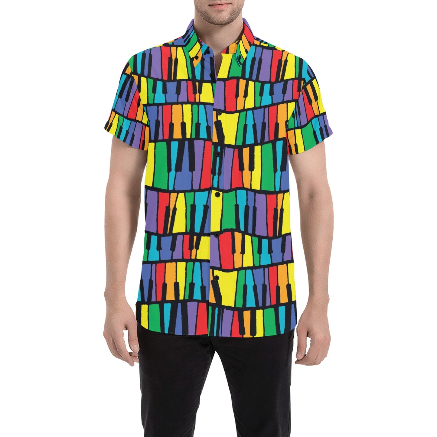 Piano Print Design LKS402 Men Short Sleeve Button Up Shirt