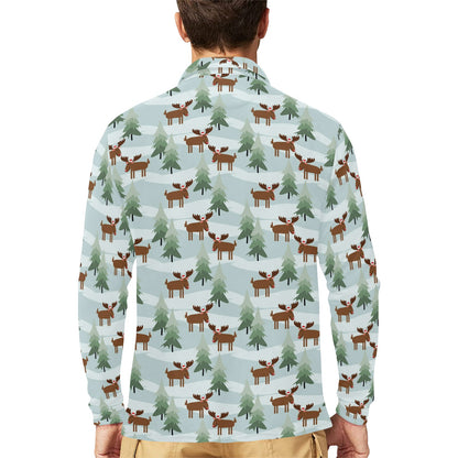 Moose Print Design LKS402 Long Sleeve Polo Shirt For Men's