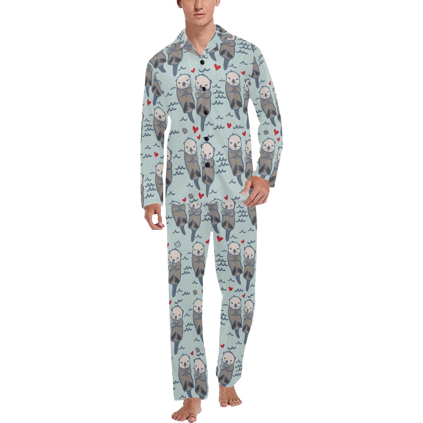 Sea Otter Pattern Print Design 03 Men's Long Pajama Set