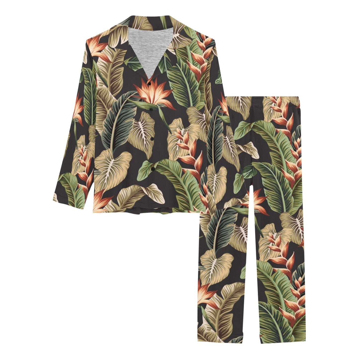 Tropical Flower Pattern Print Design TF014 Women's Long Pajama Set