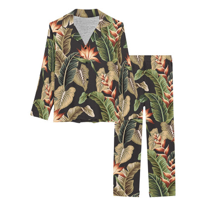 Tropical Flower Pattern Print Design TF014 Women's Long Pajama Set