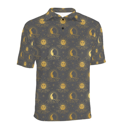 Sun Moon Print Design LKS305 Men Polo Shirt