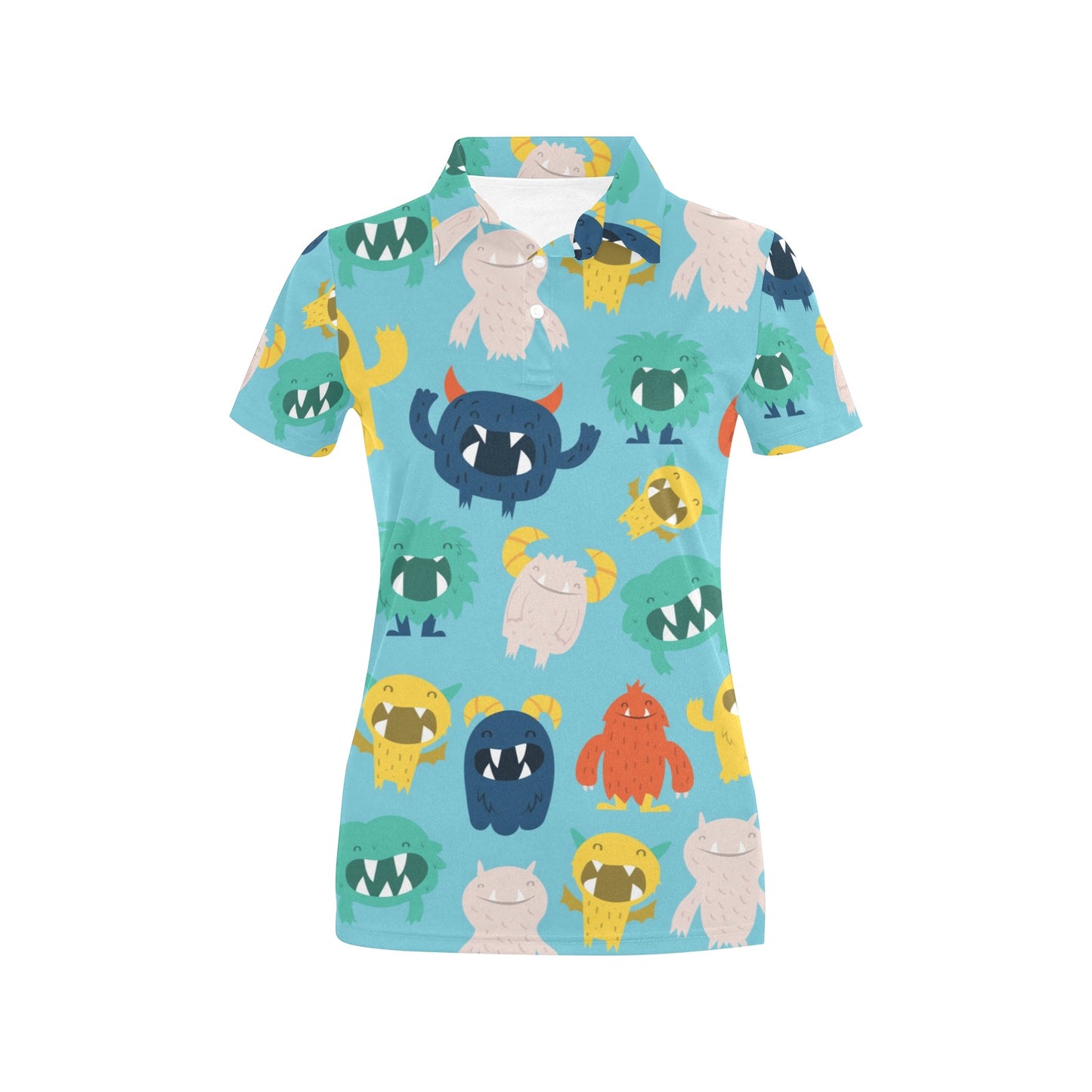 Monster Cartoon Pattern Print Design 03 Women's Polo Shirt