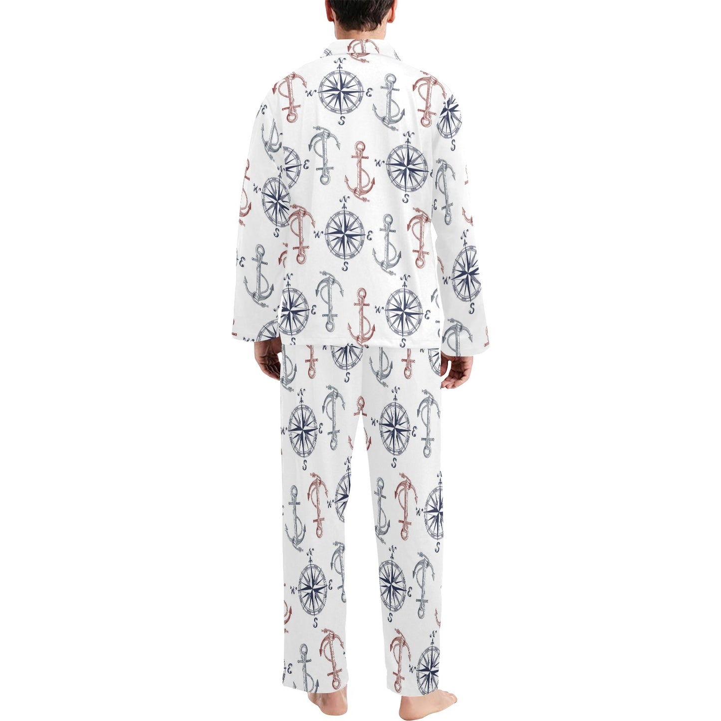 Anchor Pattern Print Design 06 Men's Long Pajama Set