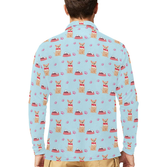 Chihuahua Pattern Print Design 05 Long Sleeve Polo Shirt For Men's