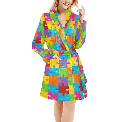 Autism Awareness Pattern Print Design 02 Women's Fleece Robe