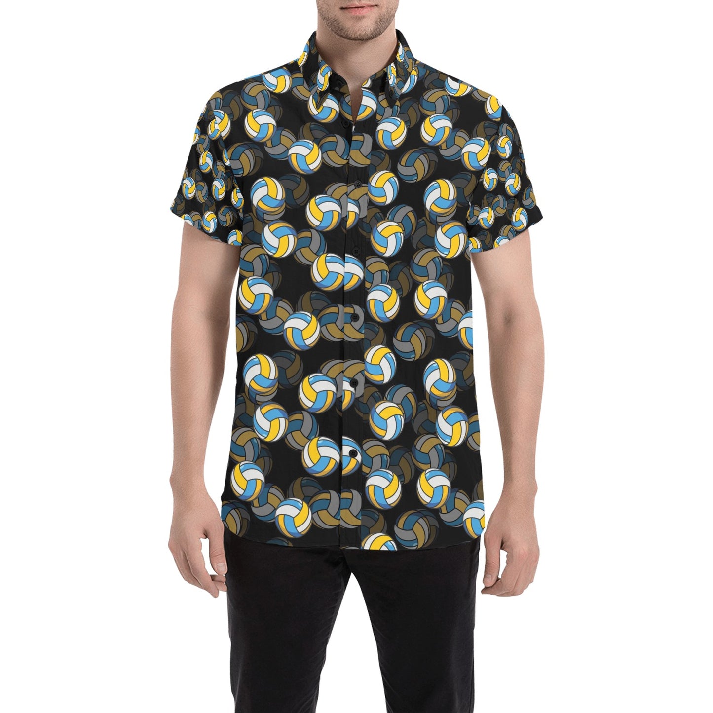 Volleyball Print Design LKS302 Men Short Sleeve Button Up Shirt