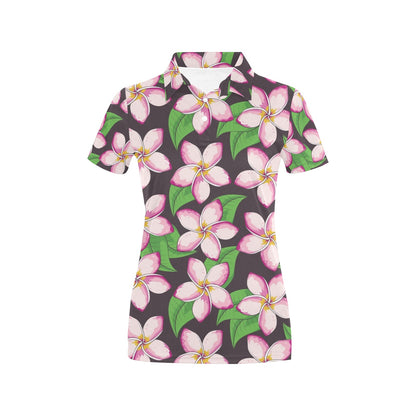 Pink Plumeria Pattern Print Design PM019 Women's Polo Shirt