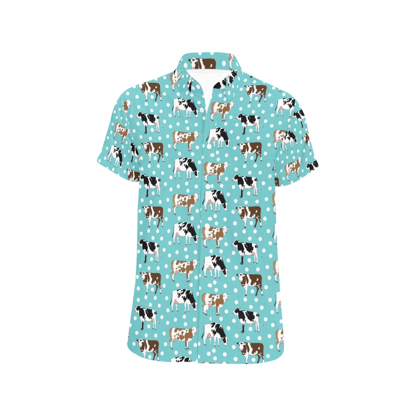 Cattle Print Design LKS405 Men Short Sleeve Button Up Shirt