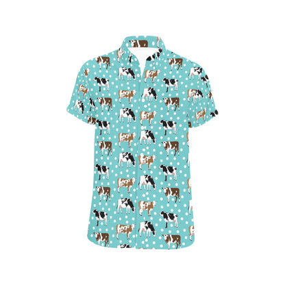 Cattle Print Design LKS405 Men Short Sleeve Button Up Shirt