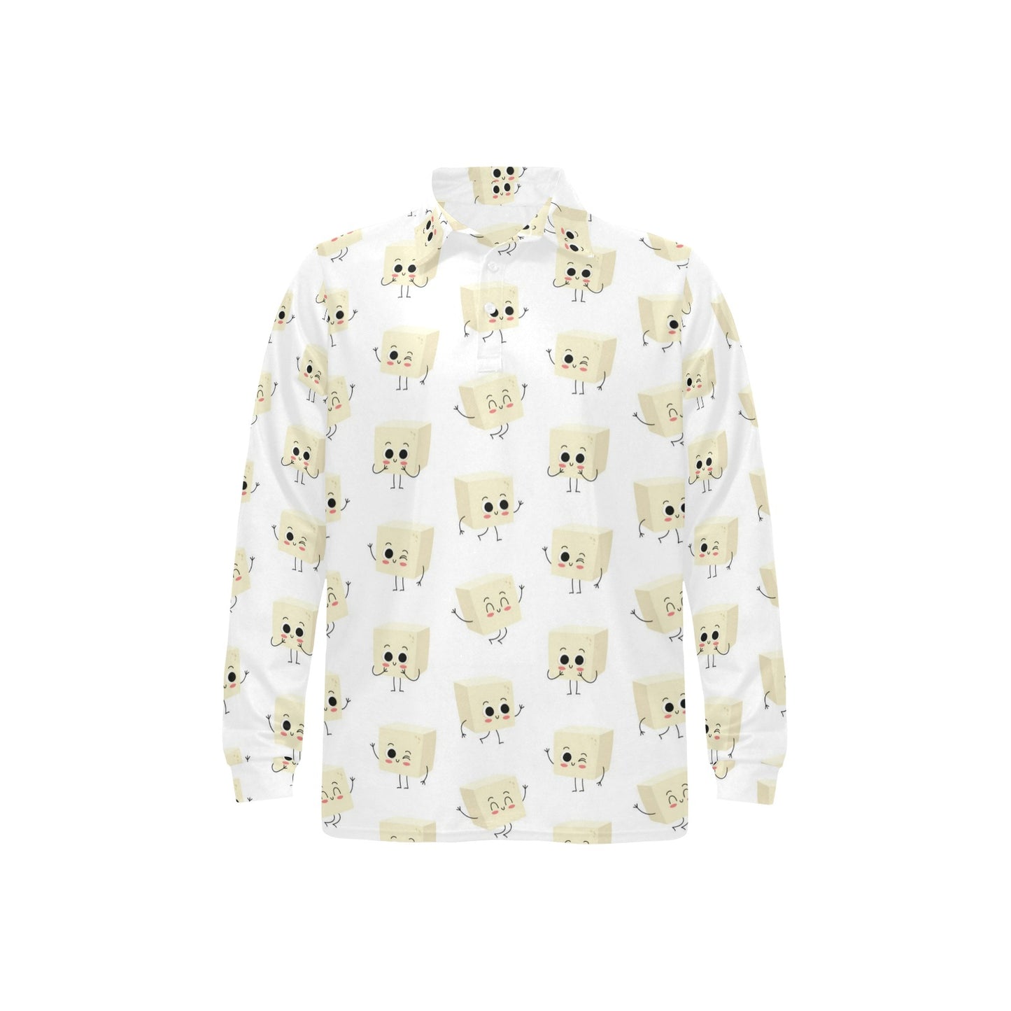 Tofu Print Design LKS301 Long Sleeve Polo Shirt For Men's