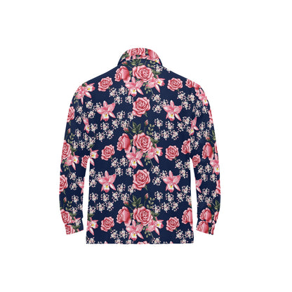 Rose Pattern Print Design A05 Long Sleeve Polo Shirt For Men's