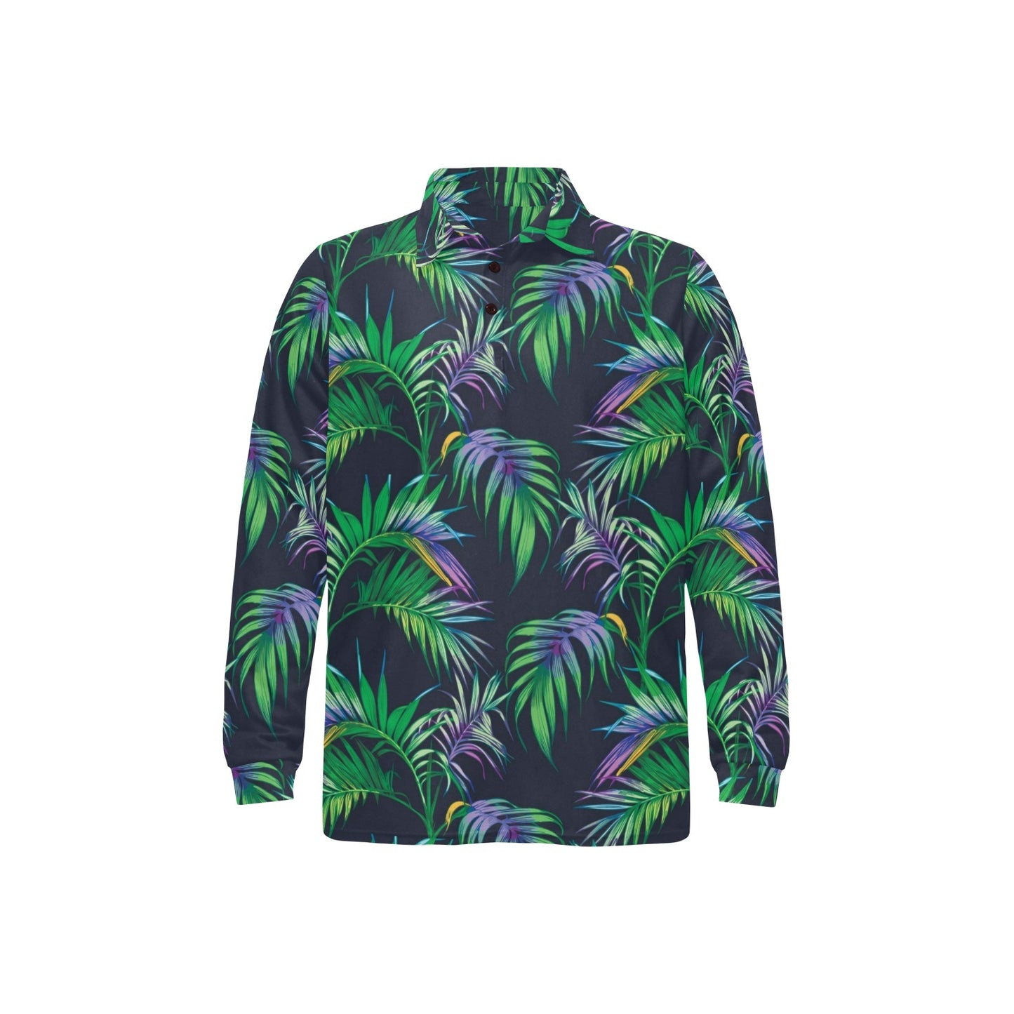 Palm Leaves Pattern Print Design PL04 Long Sleeve Polo Shirt For Men's