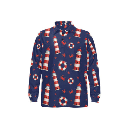 Nautical Pattern Print Design A03 Long Sleeve Polo Shirt For Men's