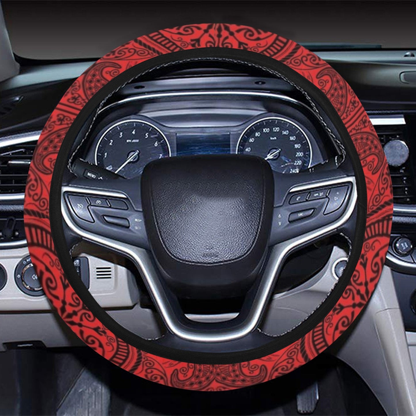 Bandana Red Print Design LKS304 Steering Wheel Cover with Elastic Edge