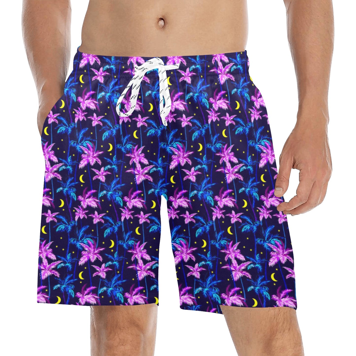 Palm Tree Night Scene Design Print Men's Swim Trunks Beach Shorts