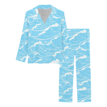 Ocean Wave Pattern Print Design A01 Women's Long Pajama Set