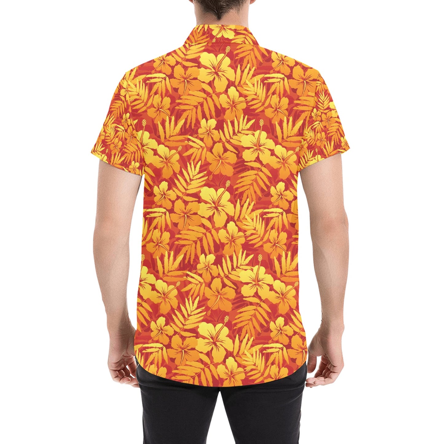 Hibiscus Summer Print Design LKS302 Men Short Sleeve Button Up Shirt