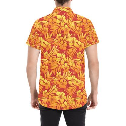 Hibiscus Summer Print Design LKS302 Men Short Sleeve Button Up Shirt