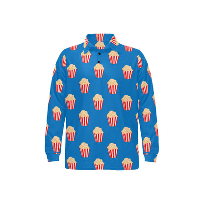 Popcorn Pattern Print Design A04 Long Sleeve Polo Shirt For Men's