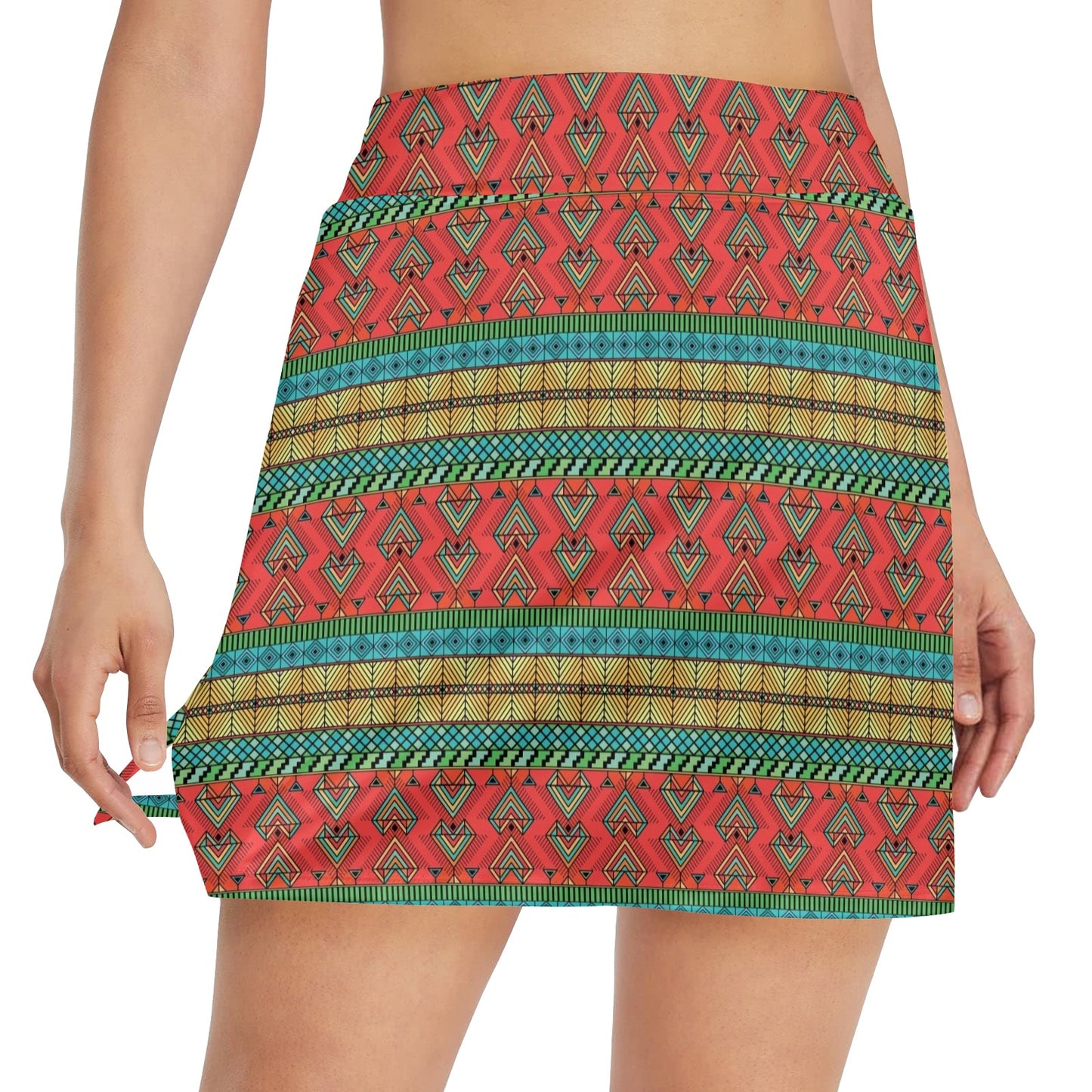 African Colorful Zigzag Print Pattern 17" Golf & Pickleball Skort with Pockets