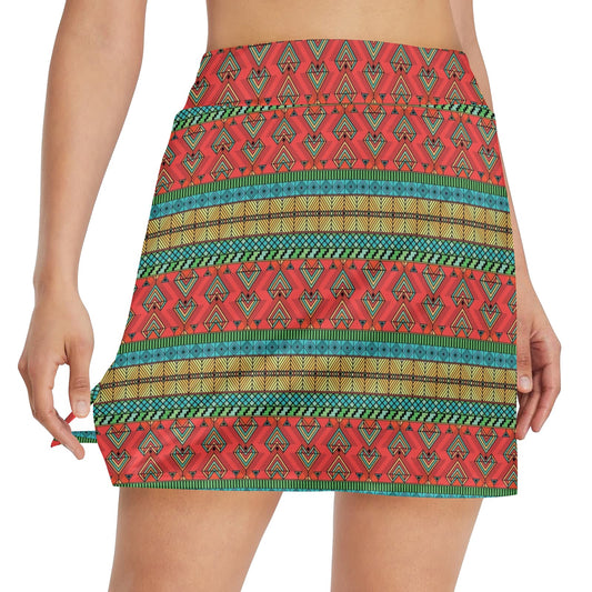 African Colorful Zigzag Print Pattern 17" Golf & Pickleball Skort with Pockets