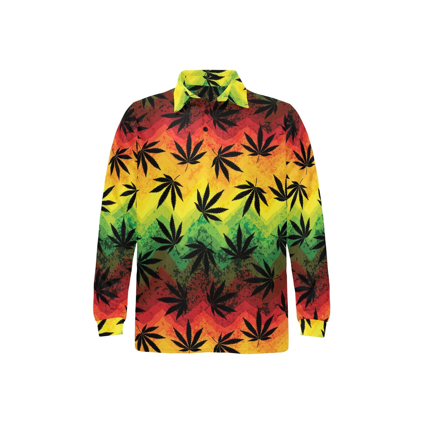Rasta Pattern Print Design A02 Long Sleeve Polo Shirt For Men's