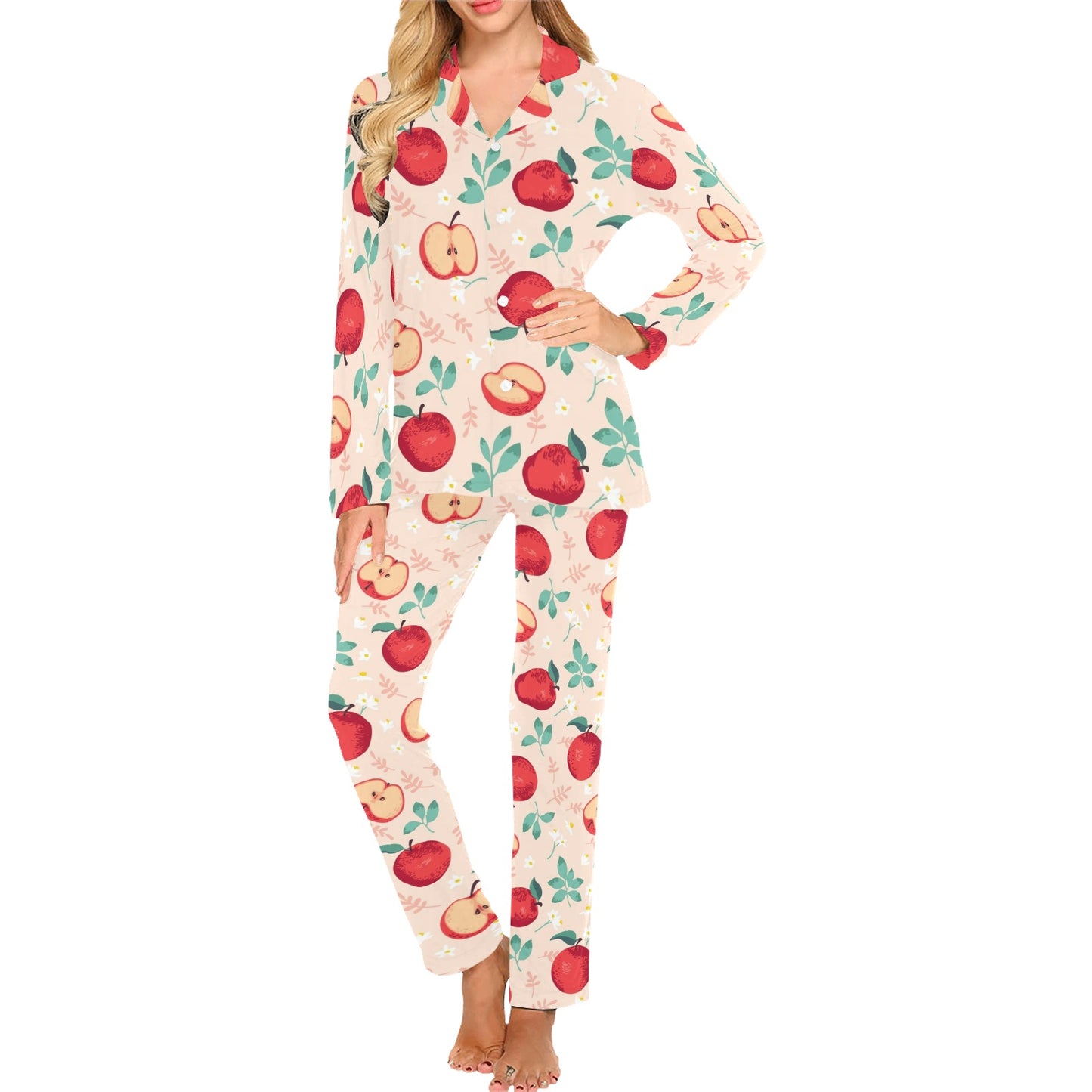 Apple Pattern Print Design AP06 Women's Long Pajama Set