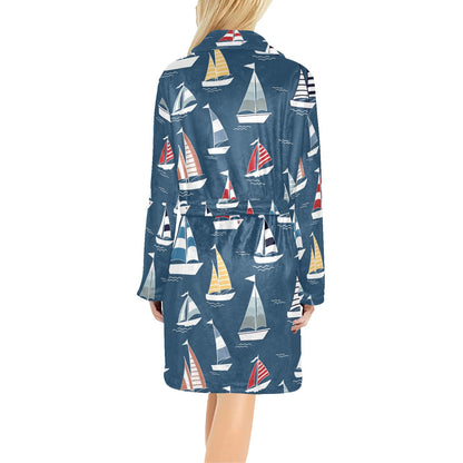 Sailing Ships Pattern Print Design A04 Women's Fleece Robe
