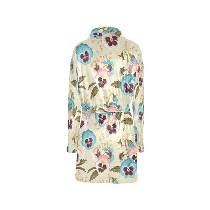 Pansy Pattern Print Design A02 Women's Fleece Robe