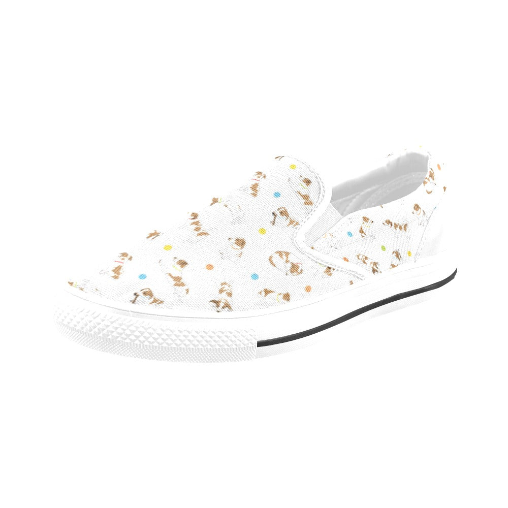 Russell Terriers With Balls Print Design LKS307 White Slip Ons Canvas Women's Shoes