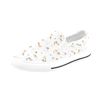 Russell Terriers With Balls Print Design LKS307 White Slip Ons Canvas Women's Shoes
