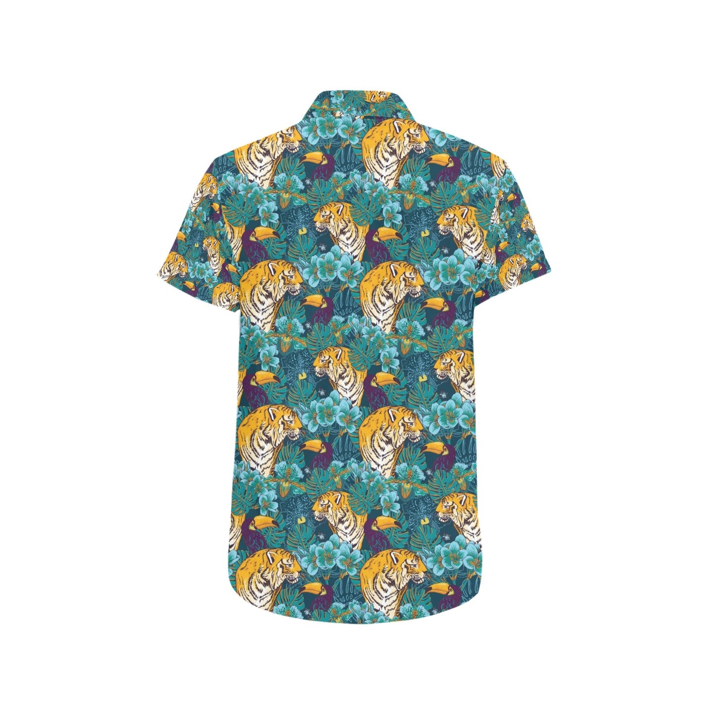 Tiger Tropical Print Design LKS301 Men Short Sleeve Button Up Shirt
