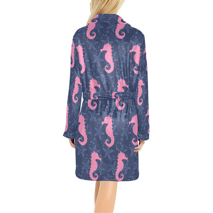 SeaHorse Pink Pattern Print Design 02 Women's Fleece Robe