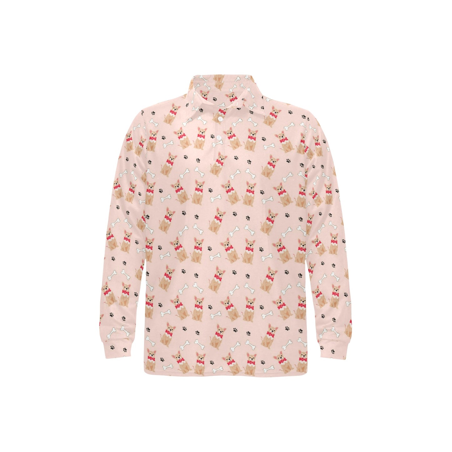 Chihuahua Pattern Print Design 04 Long Sleeve Polo Shirt For Men's