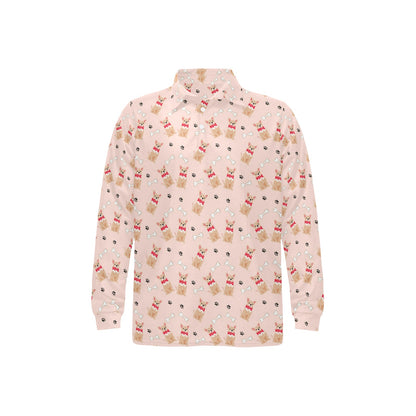 Chihuahua Pattern Print Design 04 Long Sleeve Polo Shirt For Men's