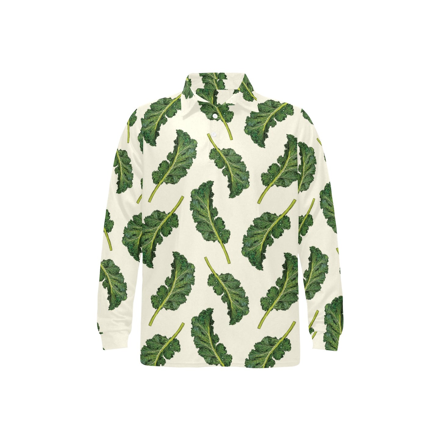Kale Pattern Print Design 03 Long Sleeve Polo Shirt For Men's