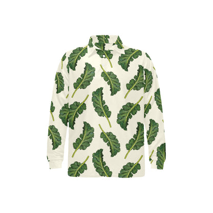 Kale Pattern Print Design 03 Long Sleeve Polo Shirt For Men's