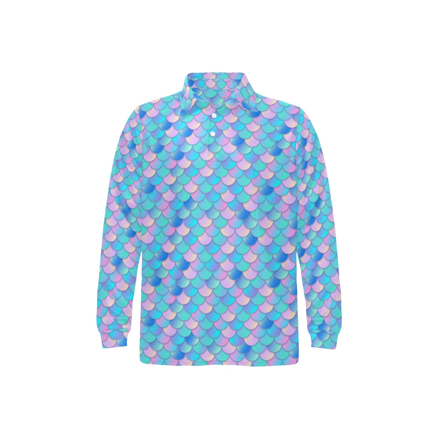 Mermaid Scales Pastel Pattern Print Design 07 Long Sleeve Polo Shirt For Men's
