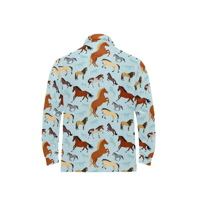 Horse Cute Themed Pattern Print Long Sleeve Polo Shirt For Men's