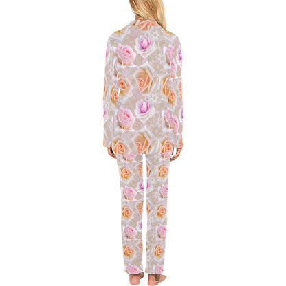 Rose Pattern Print Design RO011 Women's Long Pajama Set