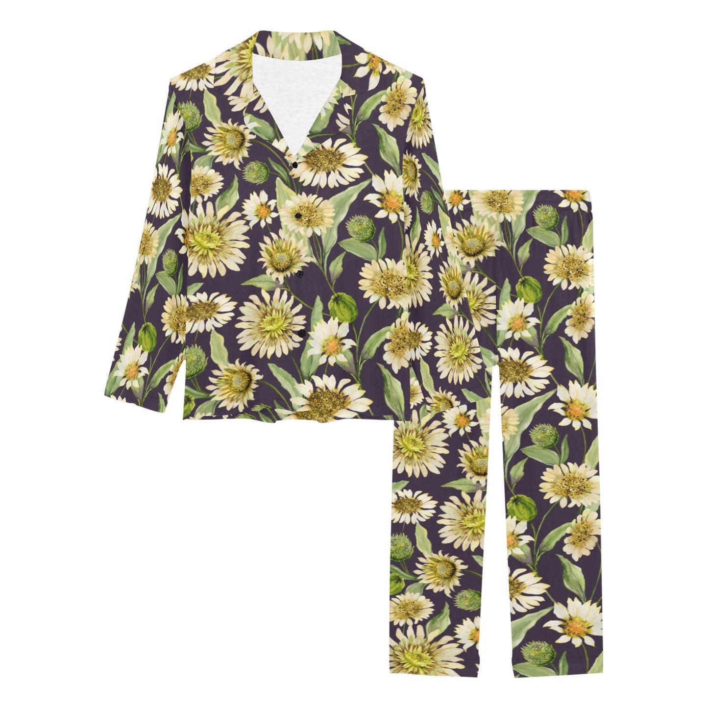 Daisy Vintage Print Pattern Women's Long Pajama Set