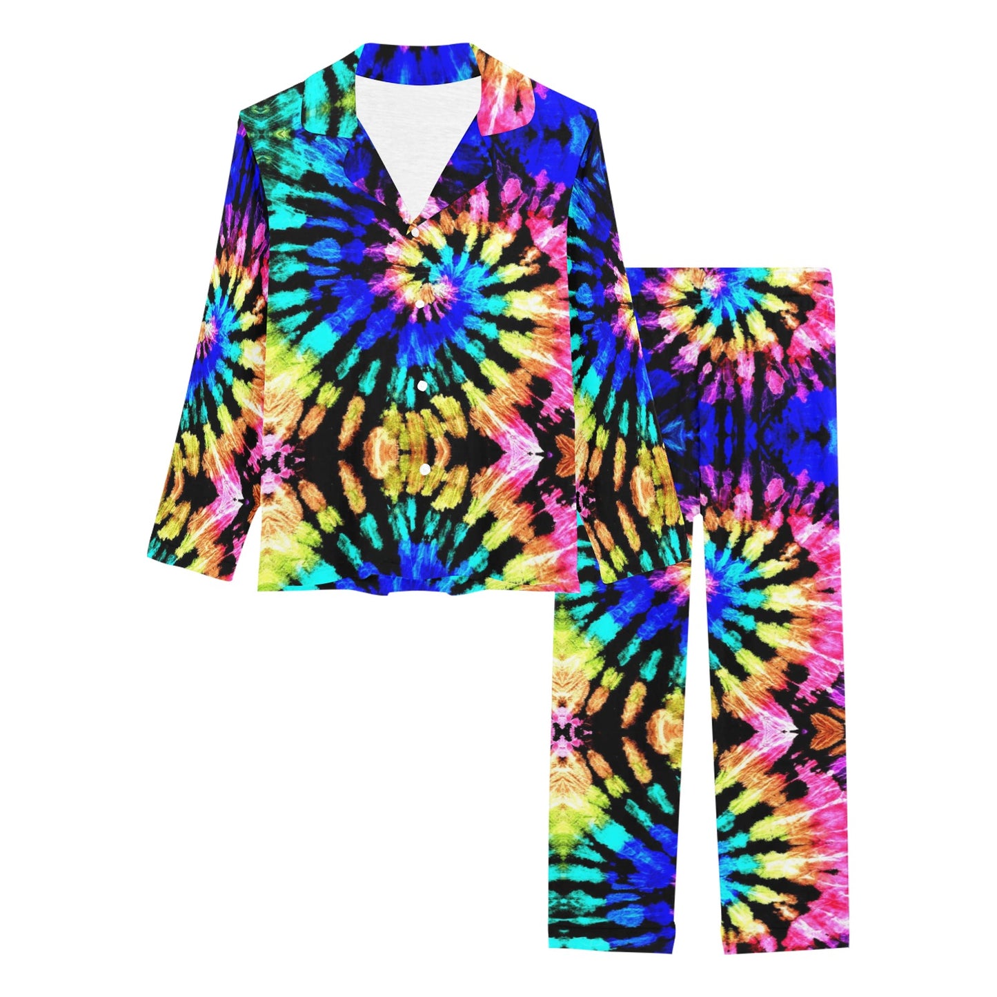 Tie Dye Rainbow Design Print Women's Long Pajama Set