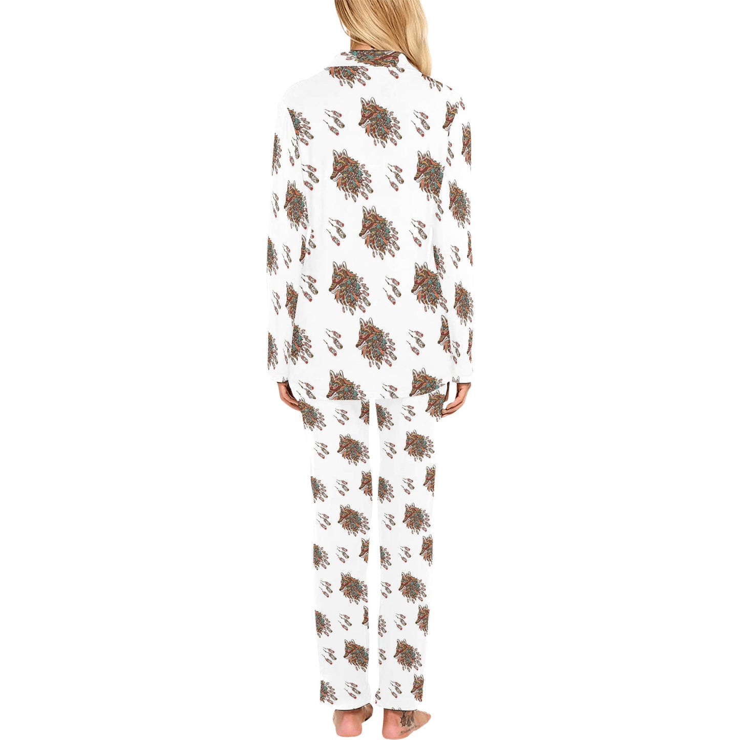 Aztec Wolf Pattern Print Design 02 Women's Long Pajama Set