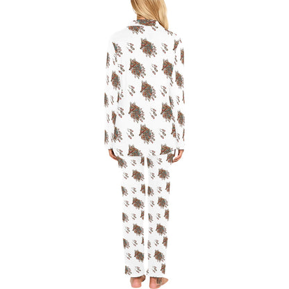 Aztec Wolf Pattern Print Design 02 Women's Long Pajama Set