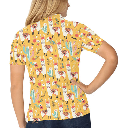 Llama Cute Themed Print Women's Polo Shirt
