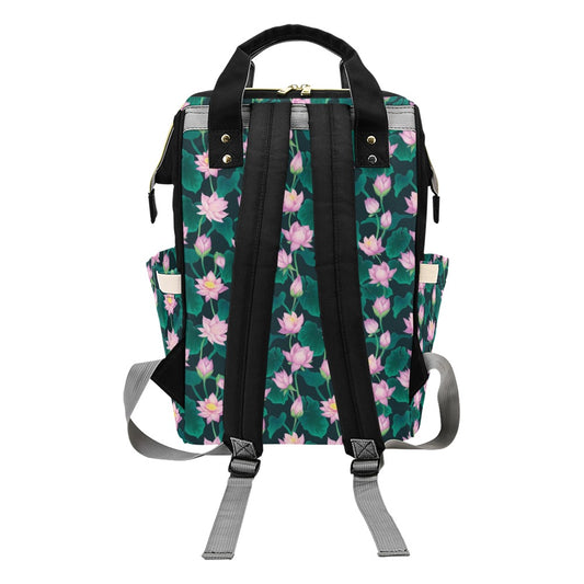 Water Lily Print Design LKS302 Diaper Bag Backpack
