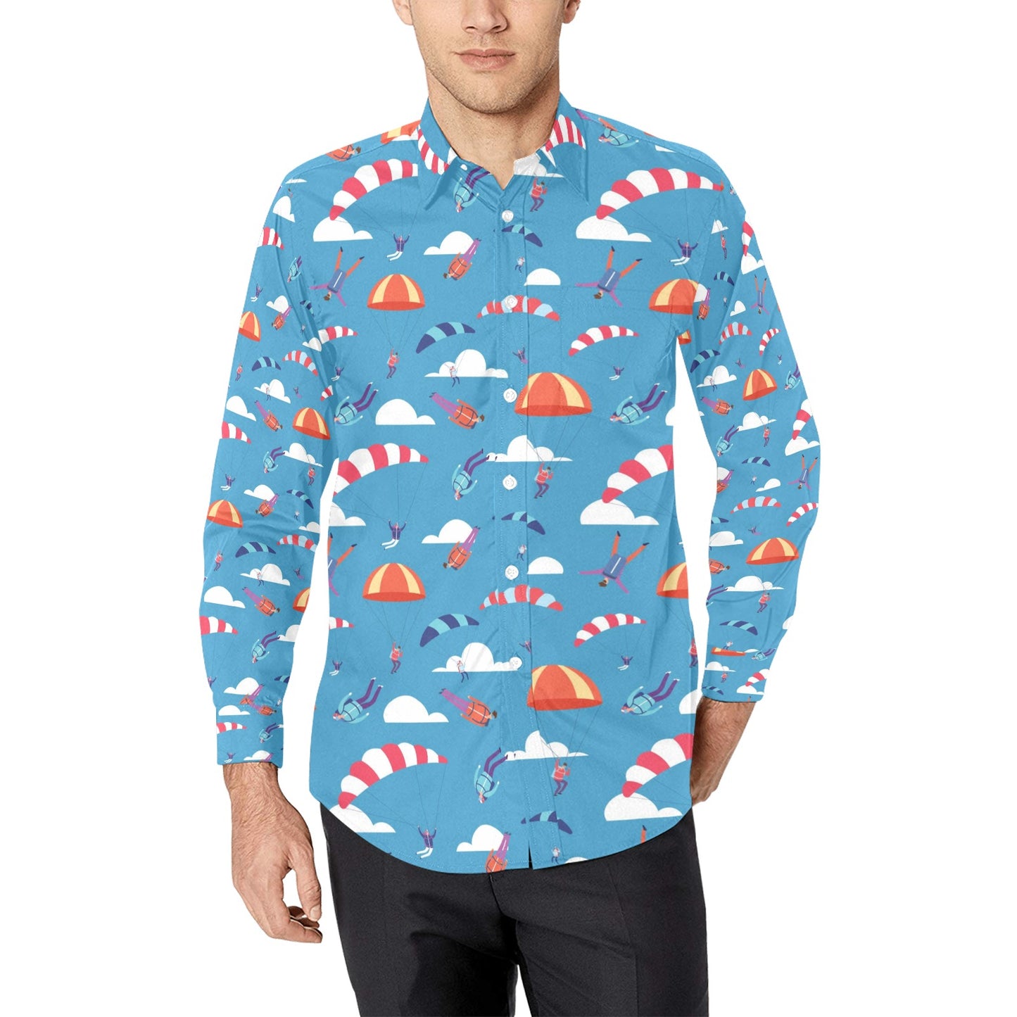 Skydiver Print Design LKS306 Men's Long Sleeve Dress Shirt